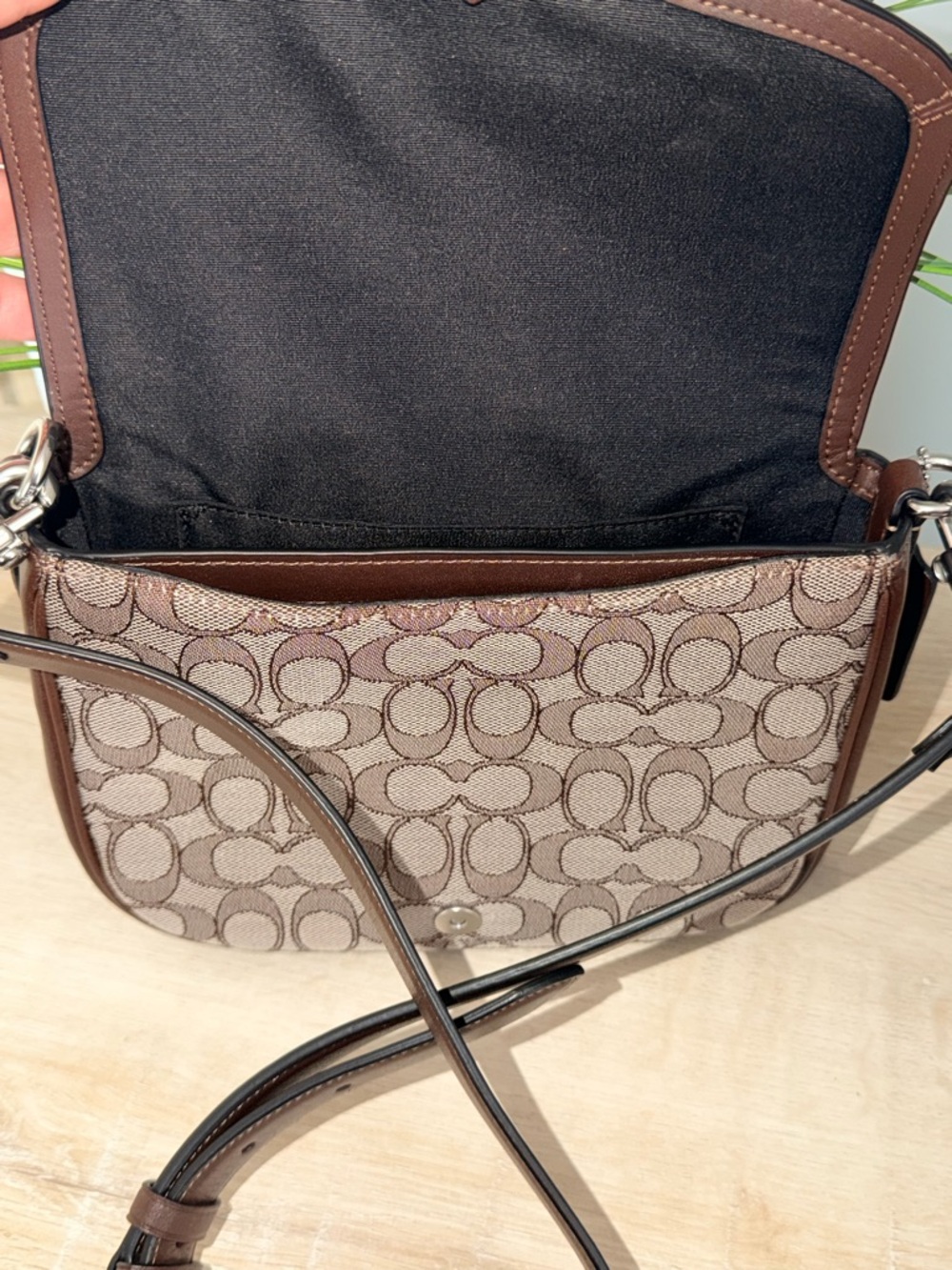 Coach (AUTHENTIC) NEVER USED Brown Signature Jacquard Saddle Crossbody - Picture 7 of 11